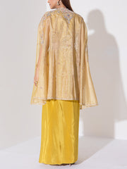 Lime Green Embroidered Cape and Drape Skirt Set
