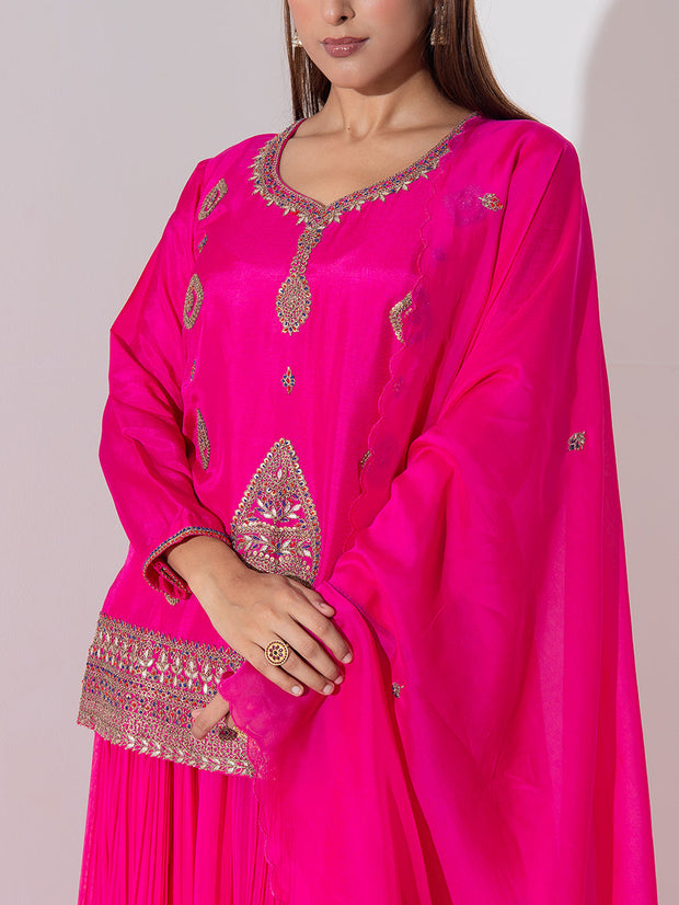 Hot Pink Kurta and Plazzo Set