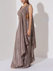 Brown Embroidered Drape Saree