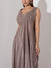 Brown Embroidered Drape Saree