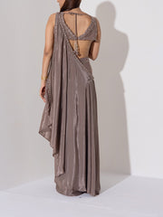 Brown Embroidered Drape Saree