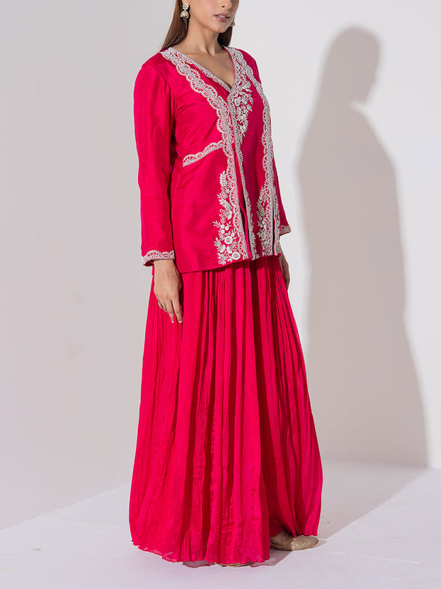 Blush Pink Embroidered Top and Sharara Set