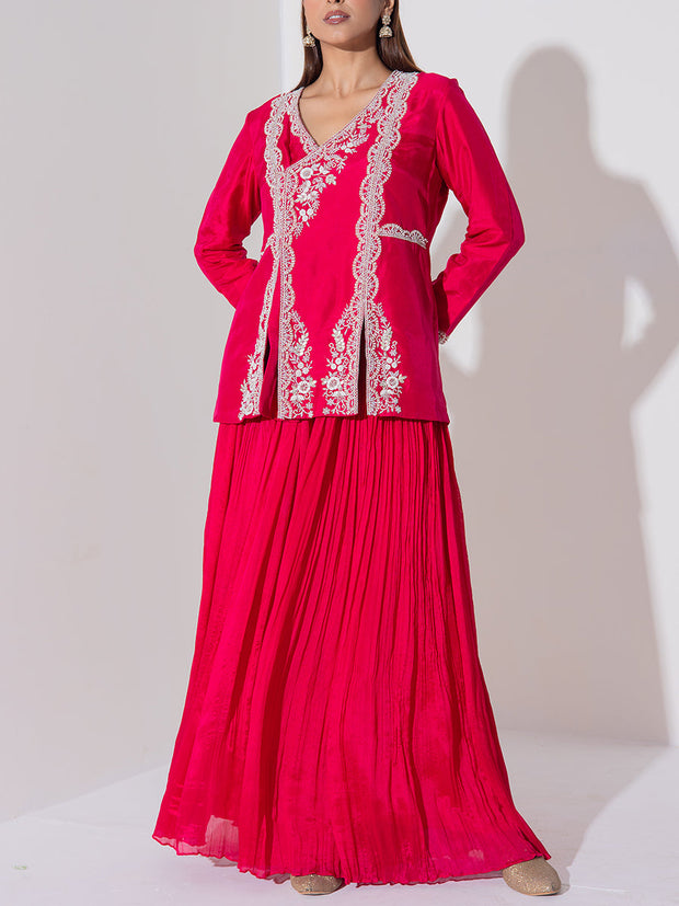 Blush Pink Embroidered Top and Sharara Set