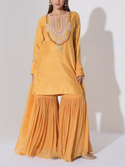 Mustard Yellow Embroidered Kurta and Garara Set