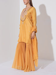 Mustard Yellow Embroidered Kurta and Garara Set