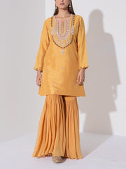 Mustard Yellow Embroidered Kurta and Garara Set