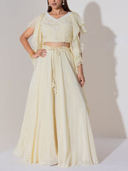 Off White Embroidered Top and Sharara Set