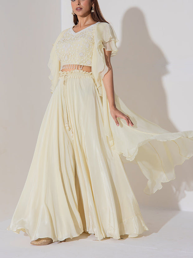 Off White Embroidered Top and Sharara Set