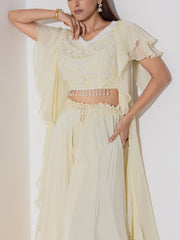 Off White Embroidered Top and Sharara Set