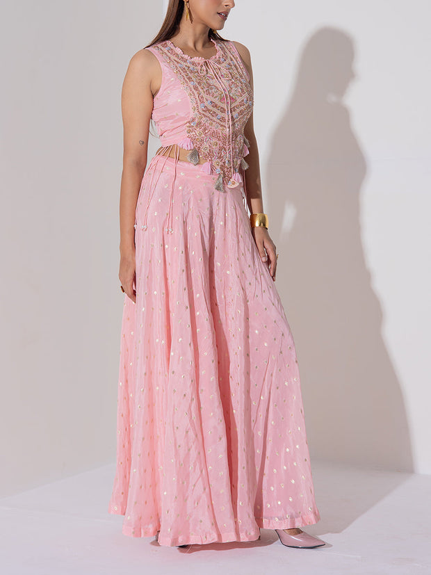 Baby Pink Embroidered Top and Plazzo Set
