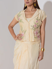 Beige Embroidered Drape Skirt Set