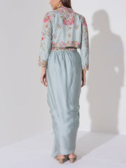 Ice Blue Embridered Draped Jacket Set