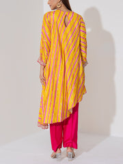 Yellow and Pink Leheriya Kurta and Pant Set