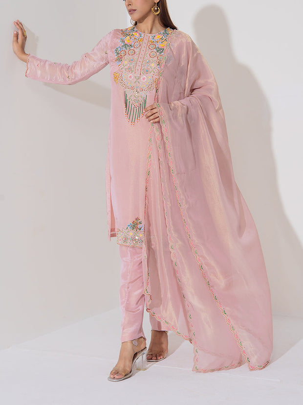 Pink Embroidered Kurta and Pant Set