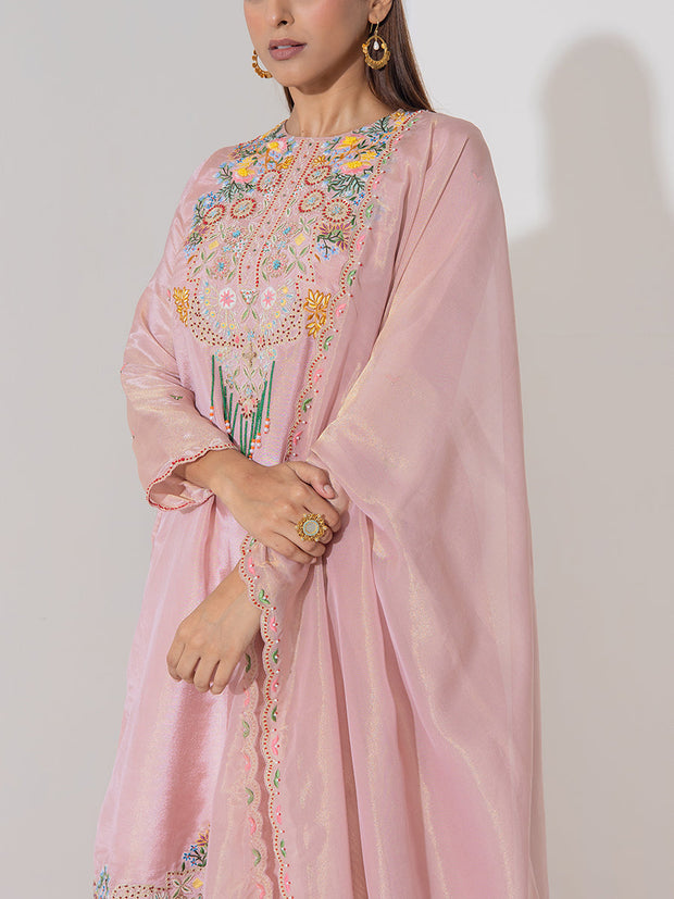 Pink Embroidered Kurta and Pant Set