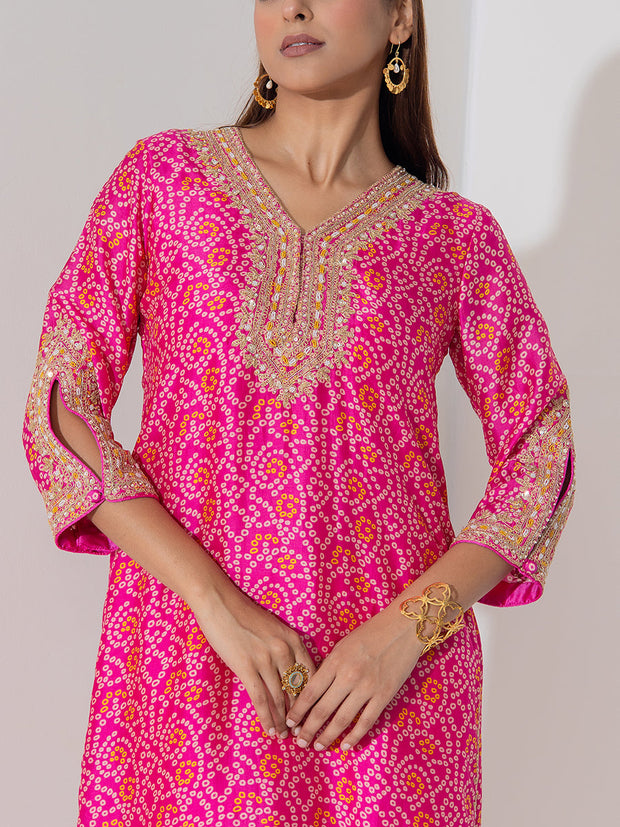 Pink Bandhani Kurta and Pant Set