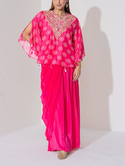 Pink Embridered Draped Cape Set