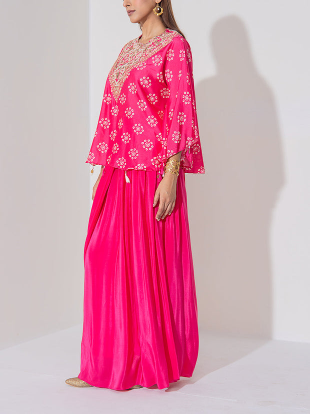 Pink Embridered Draped Cape Set