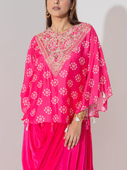 Pink Embridered Draped Cape Set