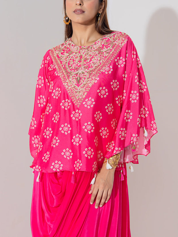 Pink Embridered Draped Cape Set