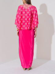 Pink Embridered Draped Cape Set