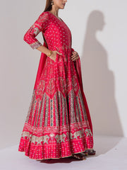 Red Vasansi Silk Printed Anarkali