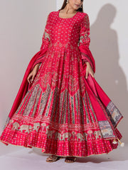 Red Vasansi Silk Printed Anarkali