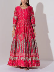 Red Vasansi Silk Printed Anarkali