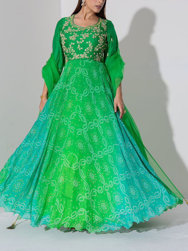 Green Shaded Bandhani Anarkali