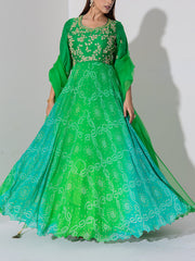 Green Shaded Bandhani Anarkali