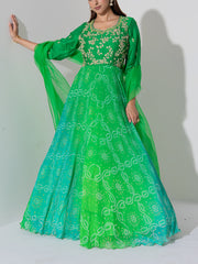 Green Shaded Bandhani Anarkali
