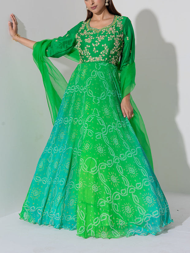 Green Shaded Bandhani Anarkali