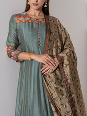 Grey Vasansi Silk Printed Anarkali