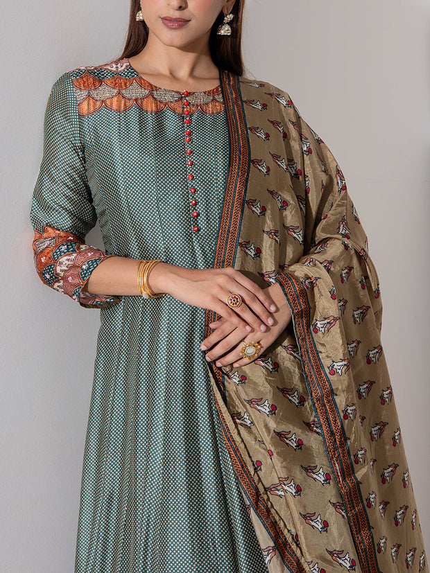 Grey Vasansi Silk Printed Anarkali