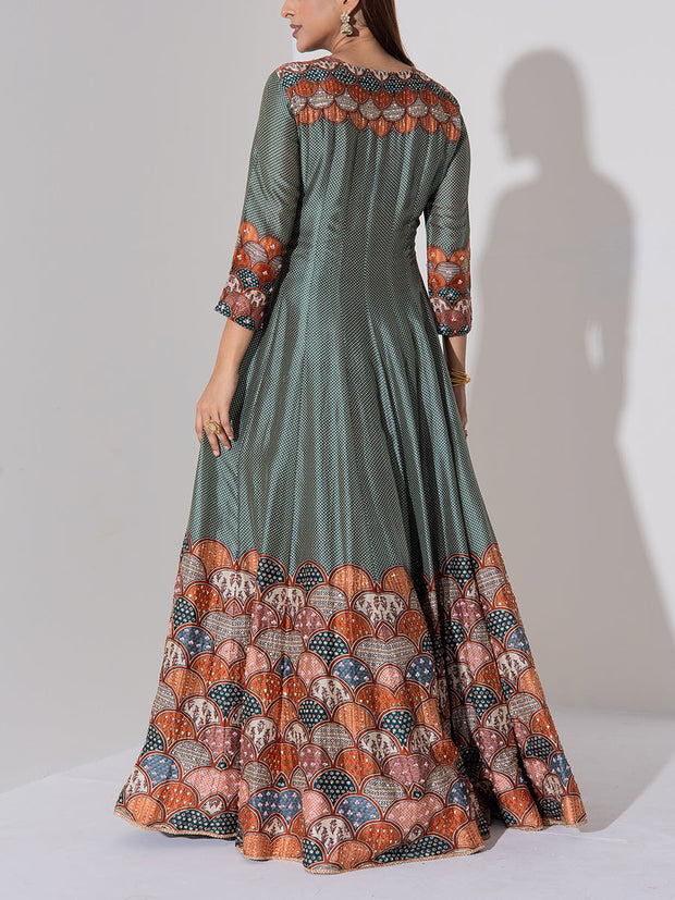 Grey Vasansi Silk Printed Anarkali