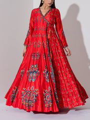 Red Vasansi Silk Ebroidered Anarkali