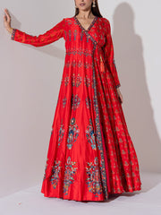 Red Vasansi Silk Ebroidered Anarkali