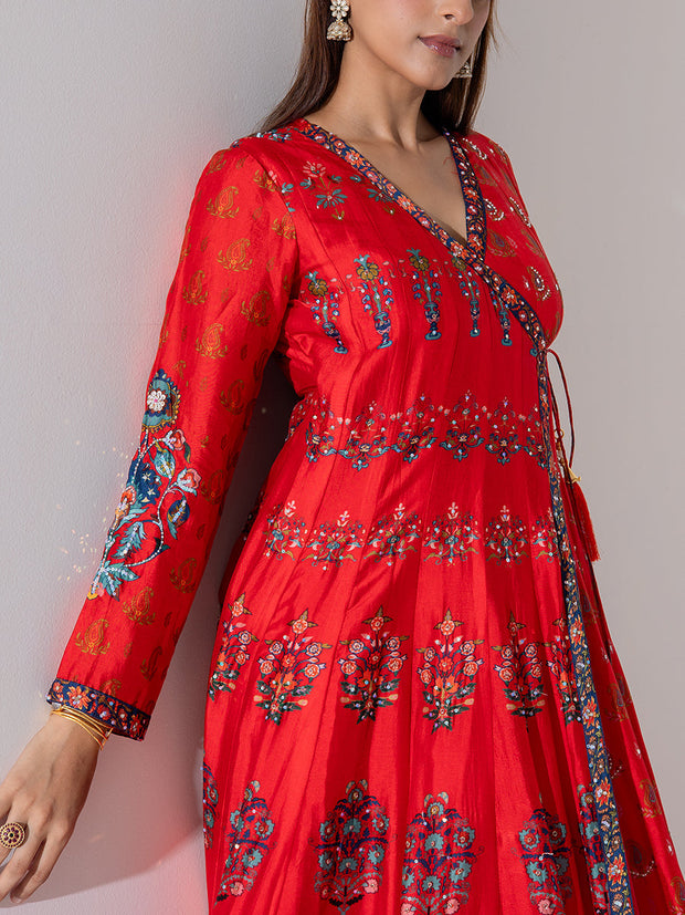 Red Vasansi Silk Ebroidered Anarkali