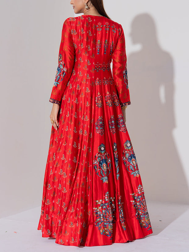 Red Vasansi Silk Ebroidered Anarkali
