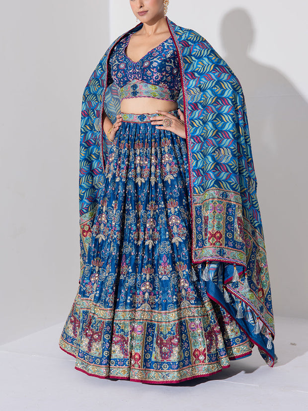 Blue Vasansi Silk Embroidered Lehenga Set