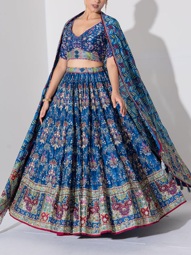 Blue Vasansi Silk Embroidered Lehenga Set