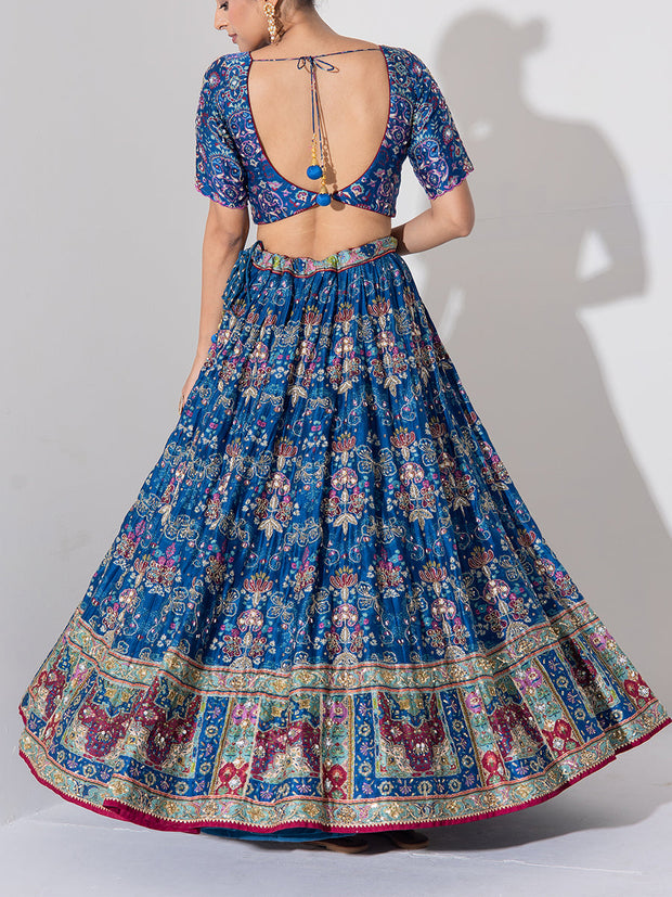Blue Vasansi Silk Embroidered Lehenga Set