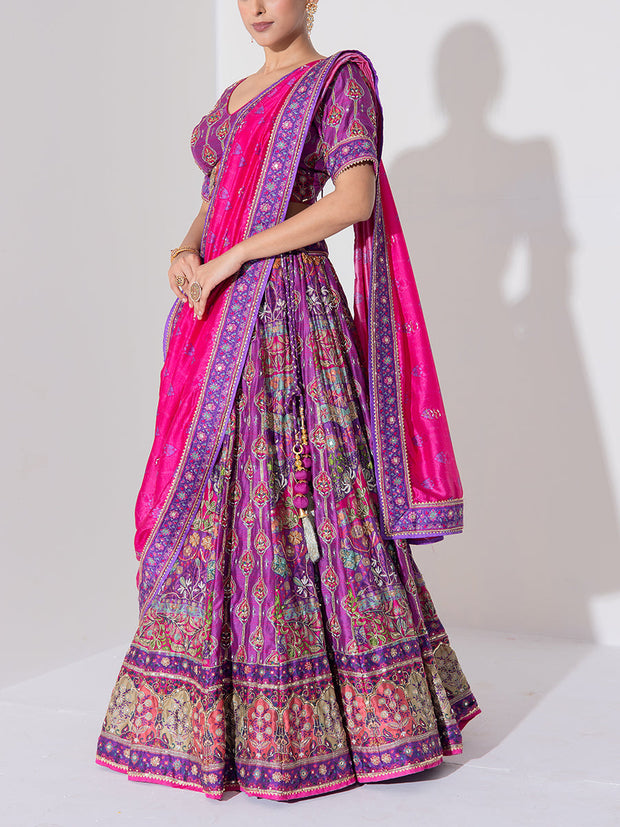 Fuchsia Pink Embroidered Lehenga Set