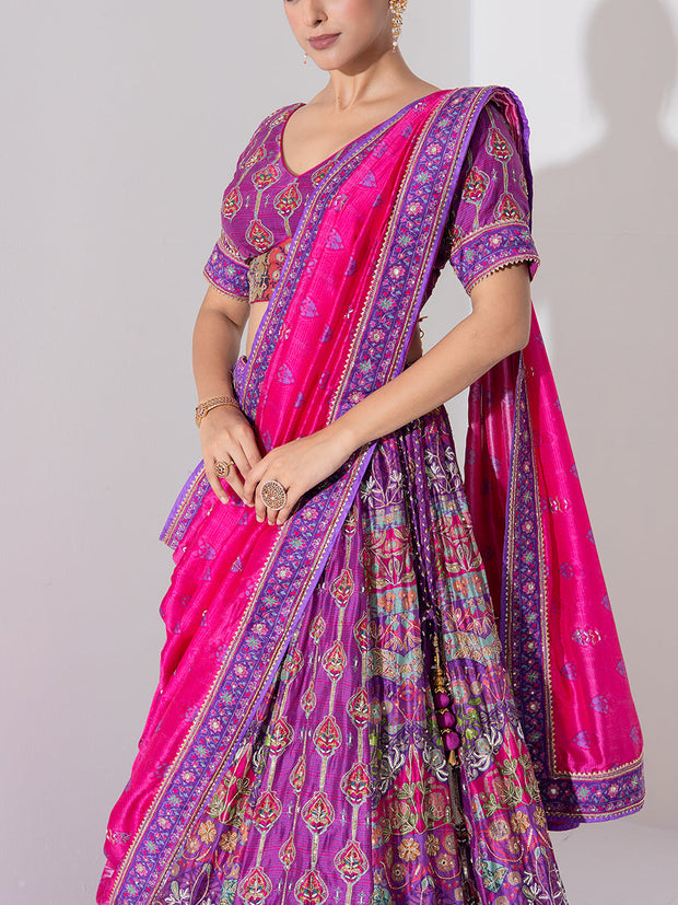 Fuchsia Pink Embroidered Lehenga Set