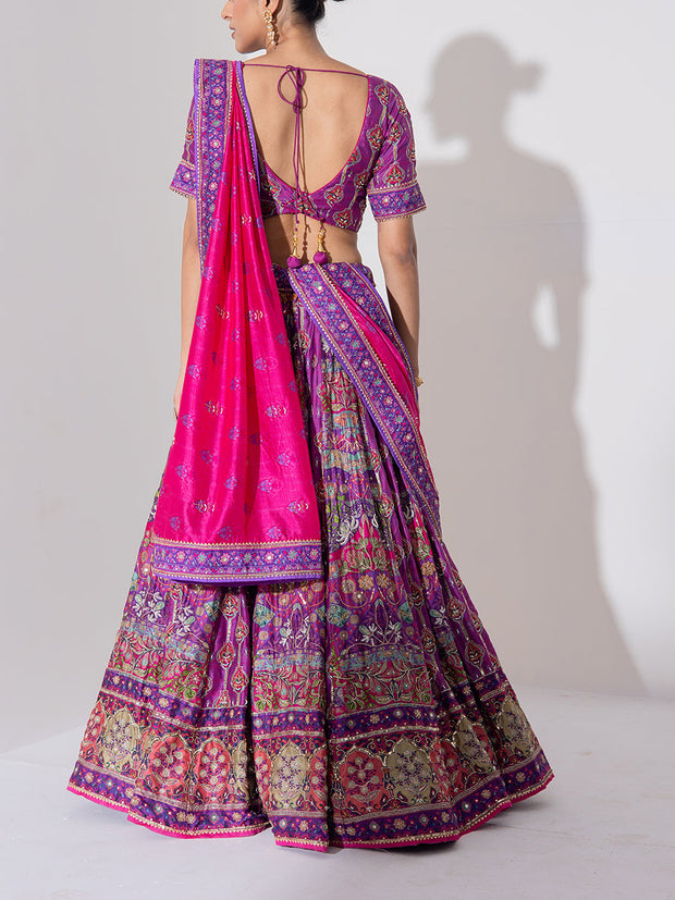 Fuchsia Pink Embroidered Lehenga Set