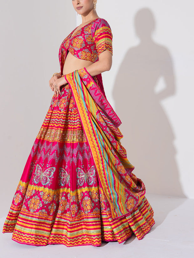 Multi Color Vasansi Silk Embroidered Lehenga Set