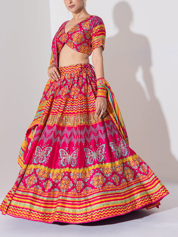 Multi Color Vasansi Silk Embroidered Lehenga Set