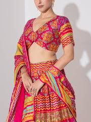 Multi Color Vasansi Silk Embroidered Lehenga Set