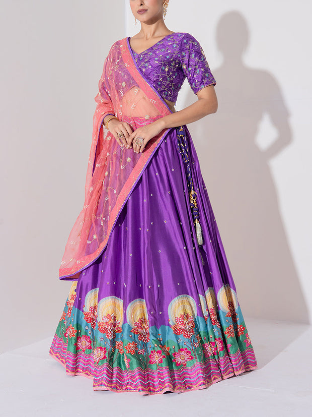 Purple Vasansi Silk Embroidered Lehenga Set