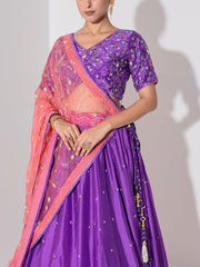 Purple Vasansi Silk Embroidered Lehenga Set